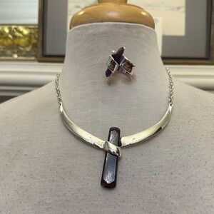 Robert Lee Morris Silver and Amathyst Necklace & Ring Set